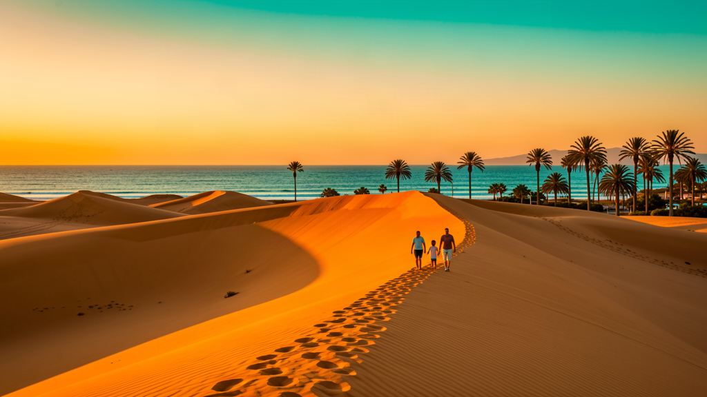 Gran Canaria Maspalomas sand dunes at sunset
